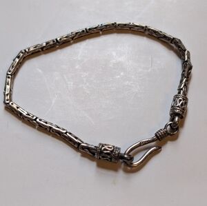 925 Sterling Silver Byzantine Link Bracelet with Bali Style Hook Clasp